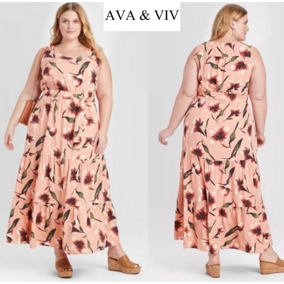 AVA & VIV Plus Size Sleeveless Floral Maxi Dress Dusty Pink 2X - Picture 1 of 6